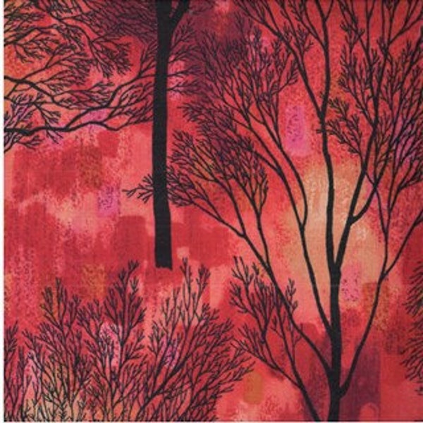 Kona Cotton Essence - Trees  2ESS2  Black Trees with Sunset colors in Background  BTY