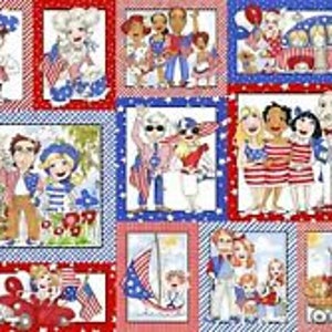 Loralie Designs Patriotic USA Cotton Fabric Panel Red, White & Blue   Sold by the Panel