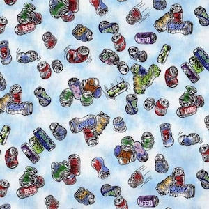 Paintbrush Studios Beer Fabric, The Good Life Crushed Cans   BTY