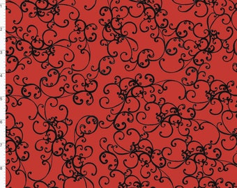 Loralie Designs Elegant Scroll Red / Black Fabric    BTY