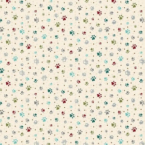 Henry Glass and Co The Cat’s Meow Paw Print Ecru BTY