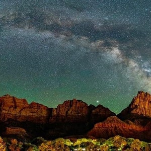 ZION NATIONAL PARK at Night With the Milky Way Quilt Panel of actual photography taken and digitally printed