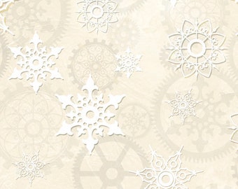 Quilting Treasures It&#39;s a STEAMPUNK CHRISTMAS Gears in Whites by Desiree Designs BTY