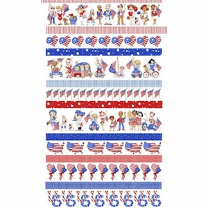 Loralie Designs Patriotic Red, White & Blue USA Cotton Fabric Borders  BTY