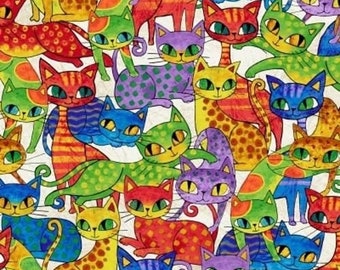 P & B Cool Cats 26522 MUL Packed Cats Cotton Fabric BTY