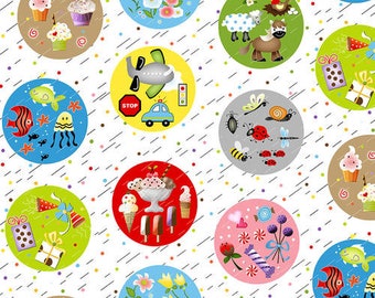 Henry Glass " I Spy" Tossed Motifs in Bubbles Fabric BTY