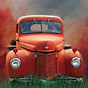 EVER READY RED Truck Quilt  Panel Digitally Printed  Sold by the Panel