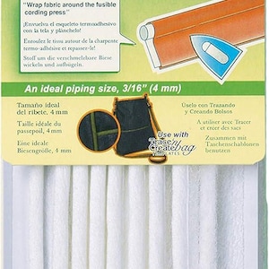 May include: Clover Wrap 'n Fuse Piping kit with Nancy Zieman. This package includes fusible cording for bag and wearable art piping. The package dimensions are 3/16 inch (4 mm) x 6 yards (5.5 m).