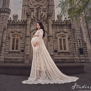 Elowen Bohemian Maternity Dress, Embroidered Maternity Dress, Scoop Neck Maternity Dress, Lace Maternity Dress, Sheer Maternity Dress
