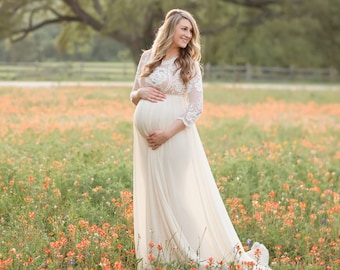 Vestido de maternidad bohemio de encaje: vestido de gasa transparente, sesión de fotos