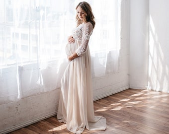 Vestido de maternidad de encaje boho para sesión de fotos, vestido de maternidad transparente, vestido de maternidad de encaje, vestido de maternidad de gasa, vestido boho de maternidad de ganchillo