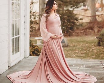 Ivy Empire Waist Maternity Dress | Maternity Knitted Dress | Chiffon Maternity Dress | Long Sleeve Maternity Dress | Flowy Maternity Dress