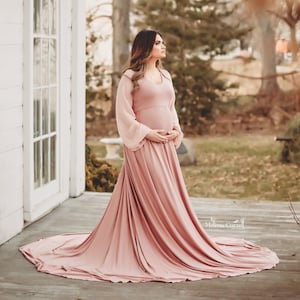Ivy Empire Waist Chiffon Sleeve Maternity Gown: Handmade Knit Dress