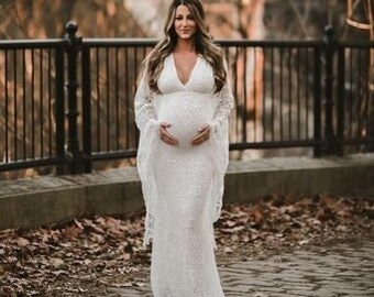 Lace Maternity Wedding Dress Pregnancy 