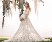 Boho Chic Maternity Dress Maternity Gown for Photos Reclaimed Lace Beach Wedding Dress for Maternity Bohemian Elopement Wedding Dress Elowen