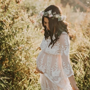 Boho Embroidered Maternity Dress | Sheer Maternity Dress | Lace Maternity Dress | Boudoir Maternity Dress | Handmade Maternity Dress