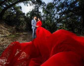 red bridal train dresses