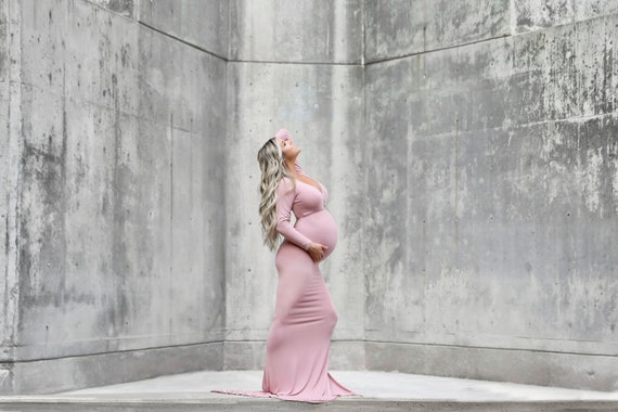 Lissa V Neck Maternity Dress, Form Fitting Maternity Dress, Long Sleeve Maternity  Dress, Fitted Maternity Dress, Maternity Dress With Train 