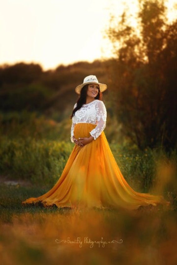 Yellow chiffon maternity best sale dress