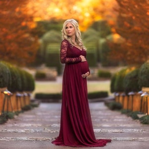 Lace Long Sleeve Chiffon Maternity Gown: Handmade Photoshoot Dress