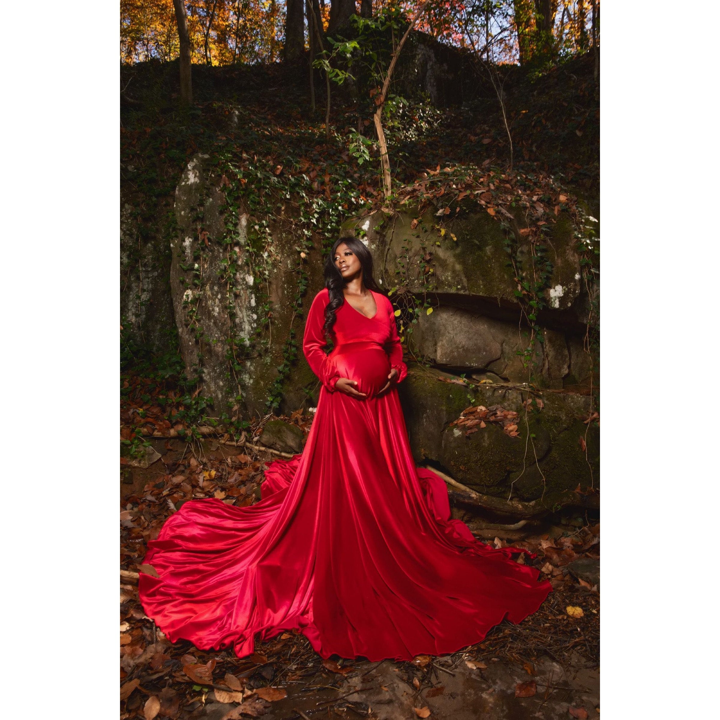 red maternity dress long sleeve