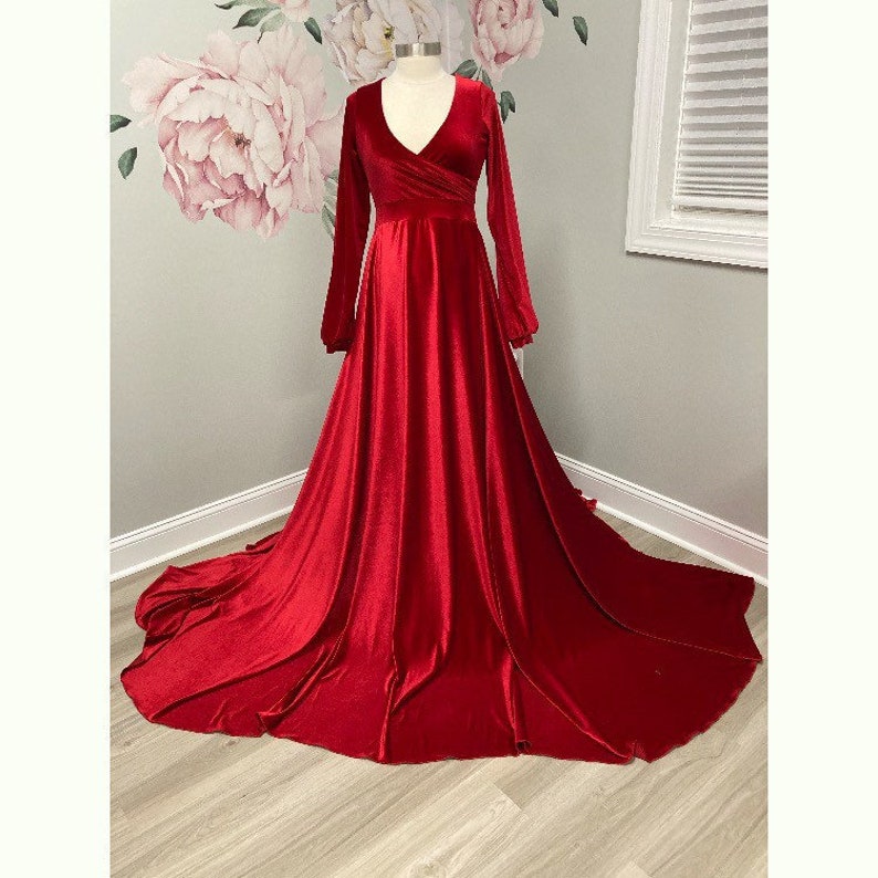 Red Velvet Maternity Dress for Photo Shoot Long Sleeve Etsy