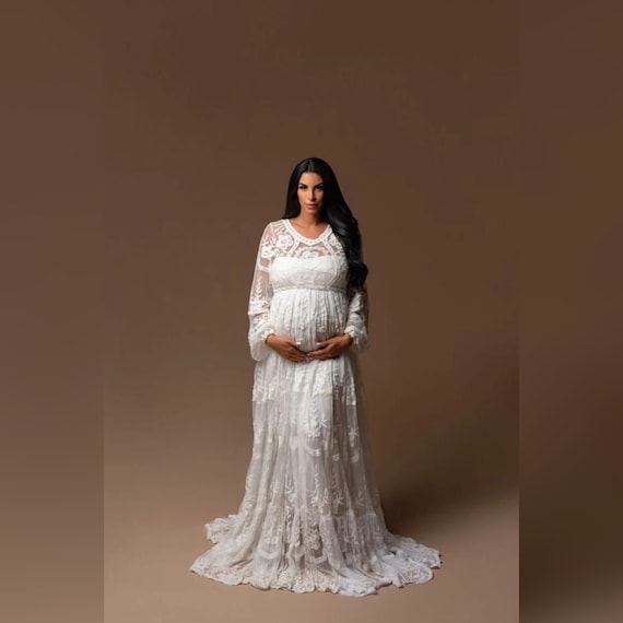 white lace detail dress ROSEE de MATIN LACE HIGH-NECK MAXI DRESS IN White main image 0