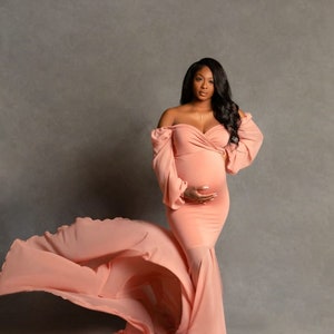 Lillia Chiffon Maternity Dress, Jersey Maternity Dress, Plus Maternity Dress,  Off the Shoulder Maternity Dress, Summer Maternity Dress