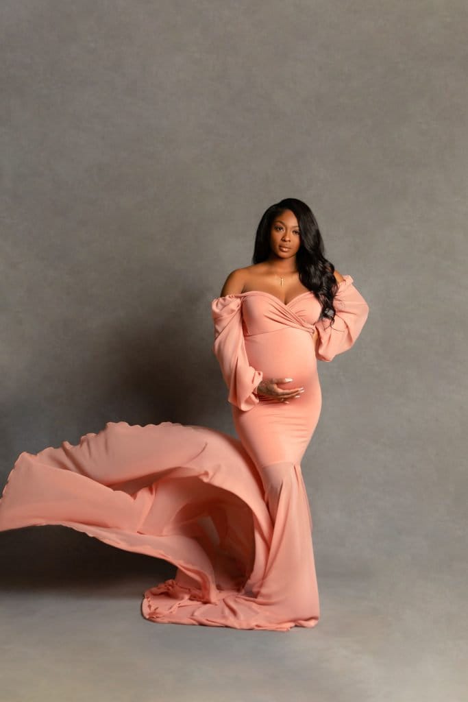coral maternity bridesmaid dress CL136303355