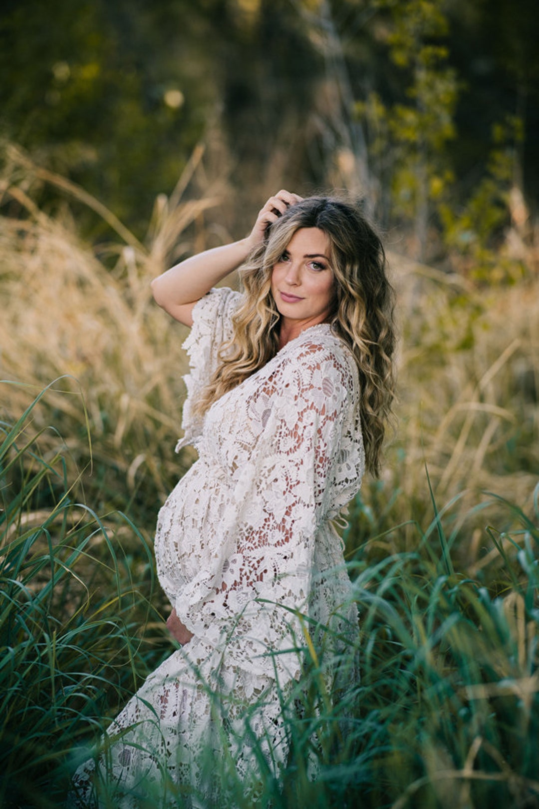 Vintage Lace Boho-Style Maternity Gown Full-Length Vintage - Etsy