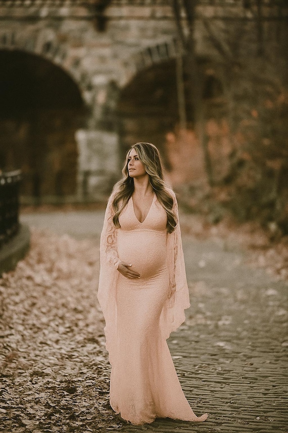green emerald velvet dress Sexy Lace See-through Maternity Baby Shower Dress main image 1