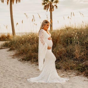 pregnant bride mermaid dress For Pregnant Woman Pregnant Mermaid Wedding Dress Long Fitted Mermaid Lace Maternity  Dress Ever-Pretty US