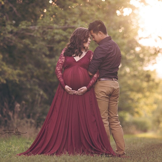 V Neck Maternity Dress | Chiffon Maternity Dress | Maternity Photo shoot  Dress | Baby Shower Maternity Gown | Lace Maternity Wedding Dress