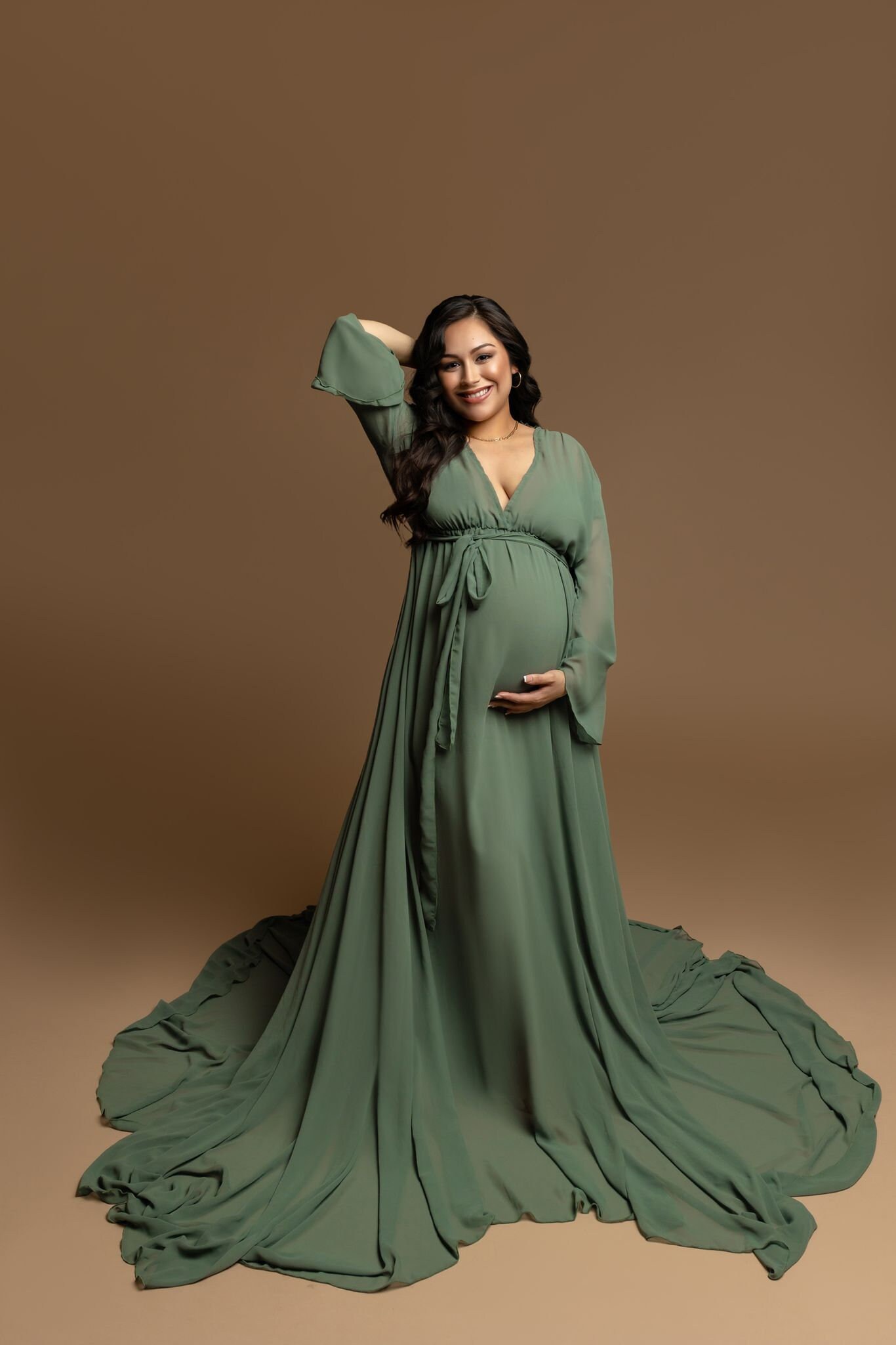 Petrol Green V Neck Extra Flared Maternity Photoshoot Gown – ShObO