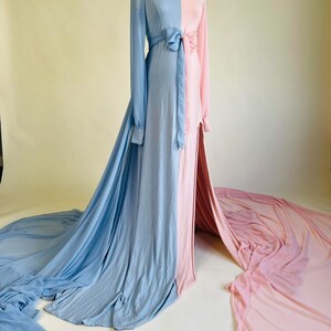 chiffon bridesmaid dresses Journey Long Sleeves Split Champagne xv dresses Color:Light-Blue Non-New Arrival