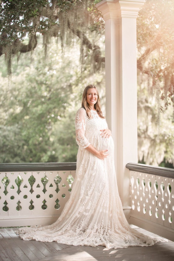 Elowen Lace Maternity Dress: Embroidered Bohemian Gown