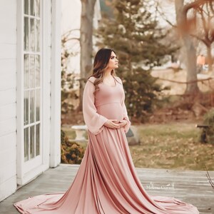 Ivy Empire Waist Maternity Dress | Maternity Knitted Dress | Chiffon Maternity Dress | Long Sleeve Maternity Dress | Flowy Maternity Dress