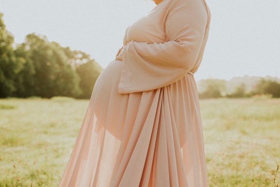 flowy chiffon maternity dress Chiffon V-neck Puffy Sleeves Maternity Baby Shower Dress
