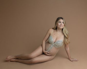 Rhinestone Bodysuit Maternity, Luxury Maternity Bodysuit, Sequin Bodysuit, Pearl Bodysuit Rhinestone One Piece, Maternity Photo Shoot Outfit