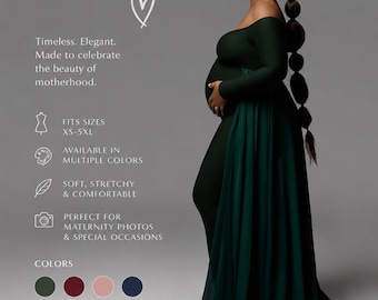 Off-the-Shoulder Jersey Knit Maternity Gown with Tossing Train