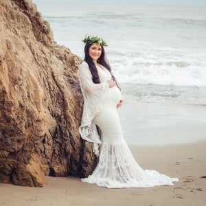 chinese dress ladies Pure White V-neck Mermaid Pregnant Formal Dresses with Sleeves main image 0