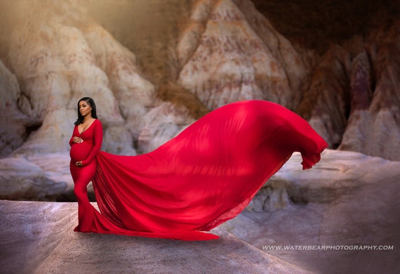red maternity gown for photoshoot