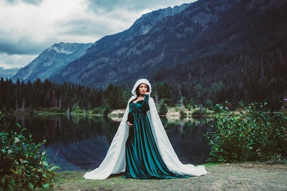 princess polly baby blue dress Grace Maternity Cape: Faux Fur Trim, Satin Photoshoot Cloak