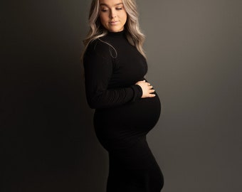 Juliette Turtleneck Maternity Dress, Fitted Maternity Dress, Jersey Maternity Dress, Long Sleeve Maternity Dress, Maternity Dress with Train