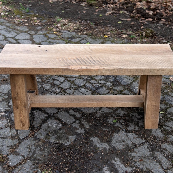 Antique Reclaimed White Oak Bench, farmhouse style, natural home decor, entryway seating, dining area, living room, bedroom furnishing