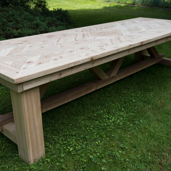Outdoor Dining Table, Patio Table, large outdoor cedar table, farmhouse table