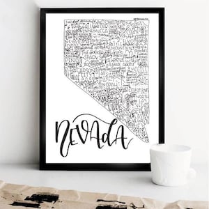 Impresión del estado de Nevada-Impresión estatal con letras a mano-Orgullo de Nevada- Impresión del estado del arte de Nevada-Impresión 8x10