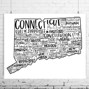 Arte de pared del estado de Connecticut, regalo de arte de pared de Connecticut, decoración de pared para casa nueva, regalo de inauguración de la casa, regalo de graduación