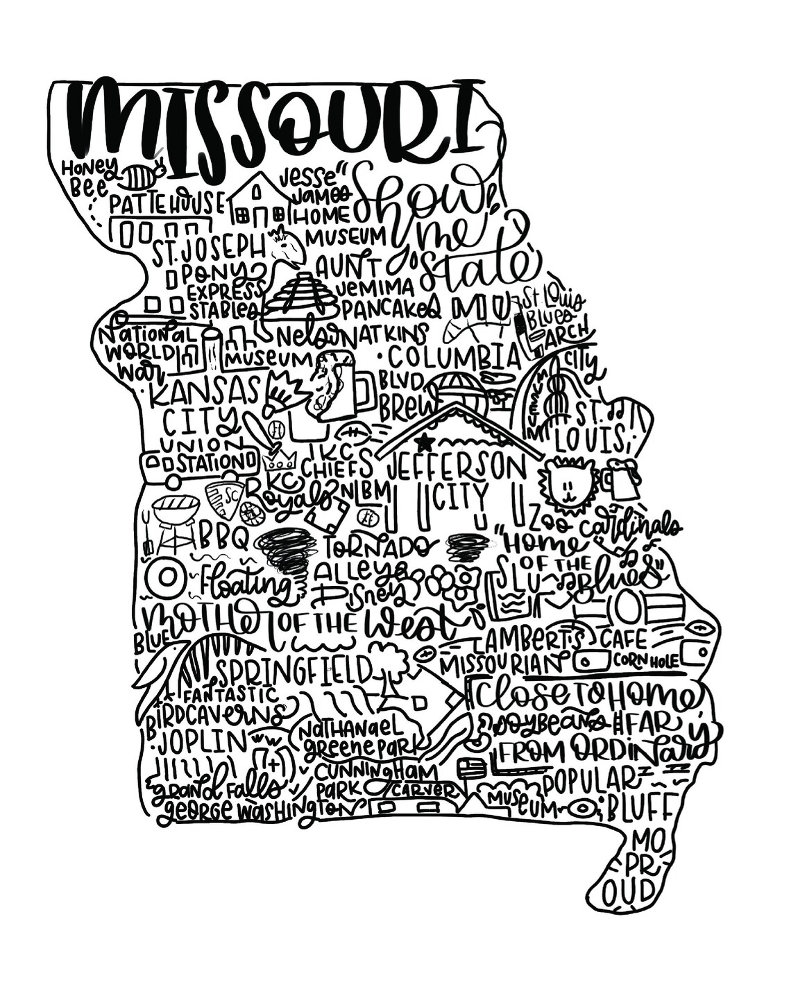 Missouri State Print MO State Print Hand Lettered State - Etsy