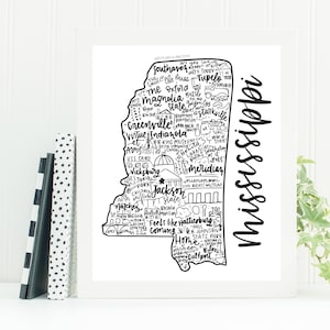 Art mural de l'État du Mississippi, cadeau pour le Mississippi, décoration murale pour une nouvelle maison, cadeau de pendaison de crémaillère, cadeau de remise des diplômes
